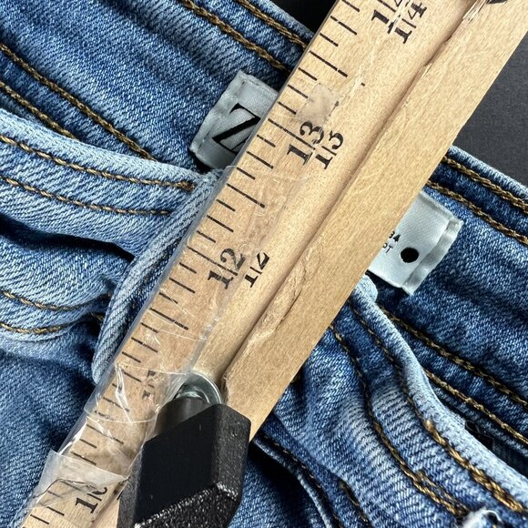 Zara Jean Women 32x27* High Rise Wide Leg Blue Faded Raw Bottom Hem Denim Tag 12 - Picture 15 of 16